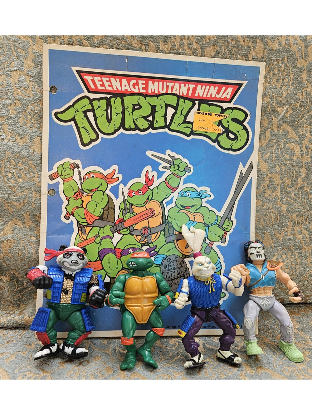 Vintage TMNT Teenage Mutant Ninja Turtles 4 figures Panda, Casey & School Folder